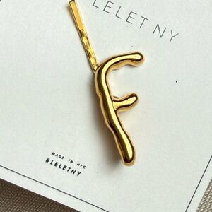 Lelet NY Gold Tone Metal Hair Clip Initial F New